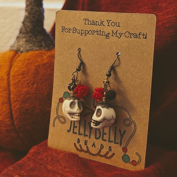 Dia De Los Muertos Earrings - Red Rose Variant - Picture 1 of 1